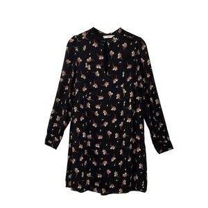 Mango Black Floral Mini Dress Mock Neck Keyhole Lined Long Sleeve Women Size 2